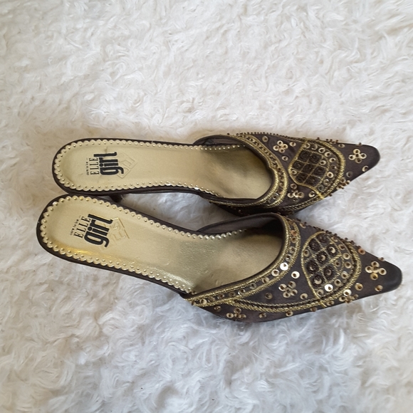 Elle Girl Giselle brown gold sequin mule 8.5 - Picture 2 of 9